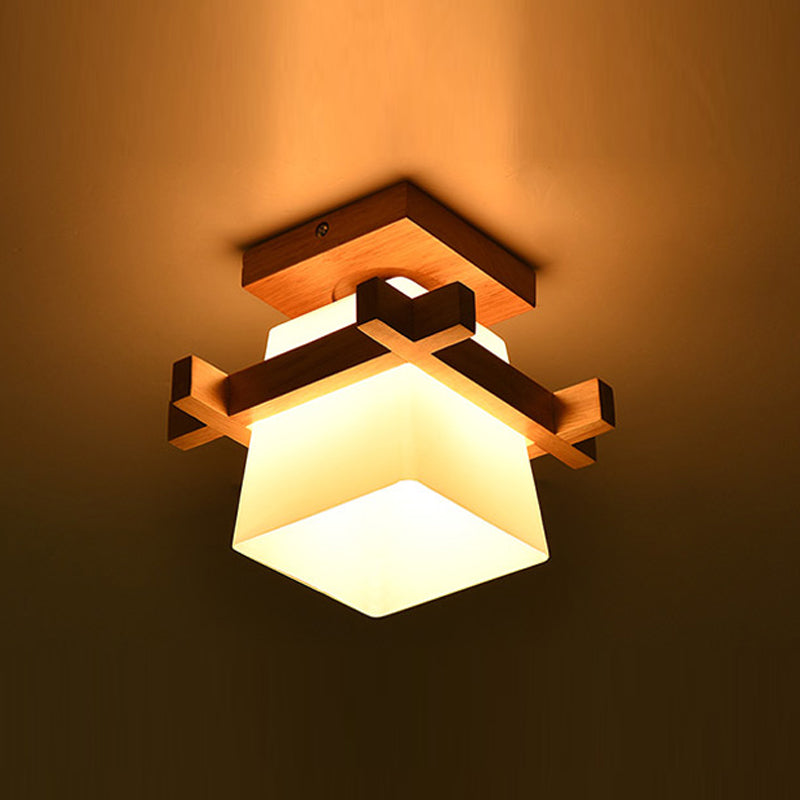 Wooden Ceiling Light Fixture Nordic Style Close to Ceiling Lighting in Beige