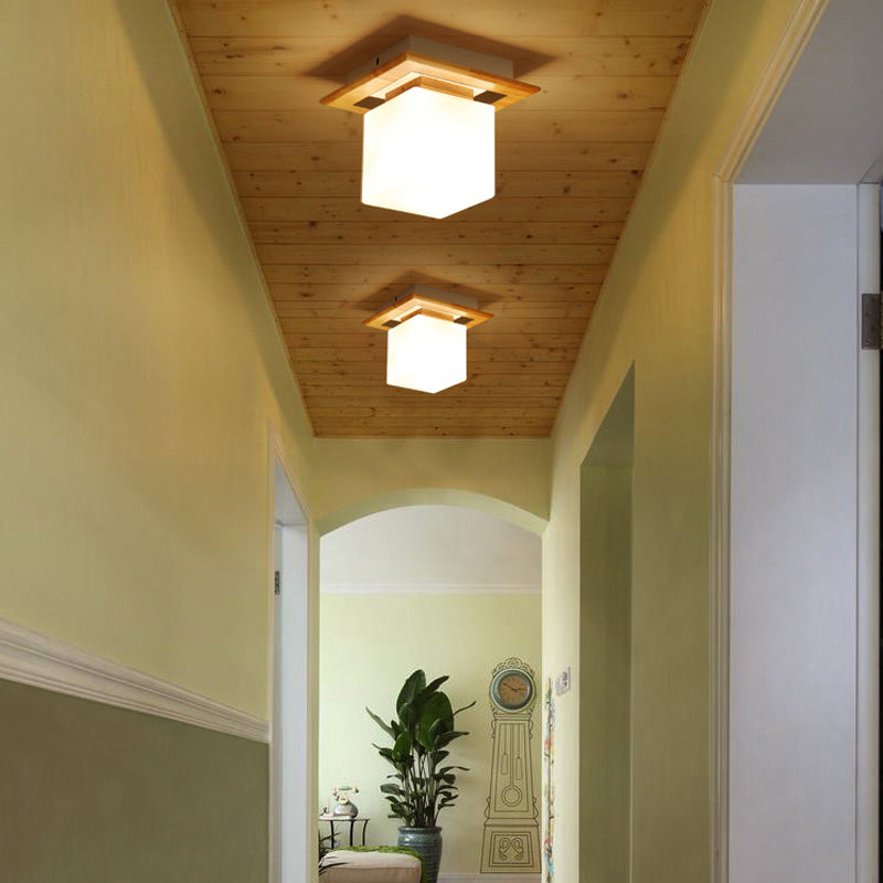 Wooden Ceiling Light Fixture Nordic Style Close to Ceiling Lighting in Beige