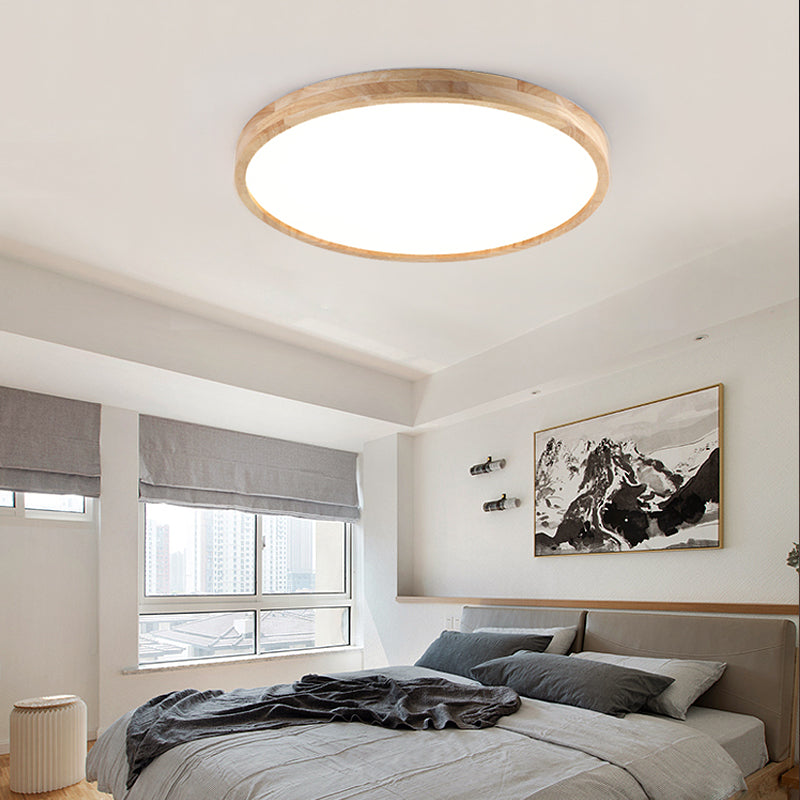 Luminaires de plafond affleurants contemporains en bois ronds montés au plafond