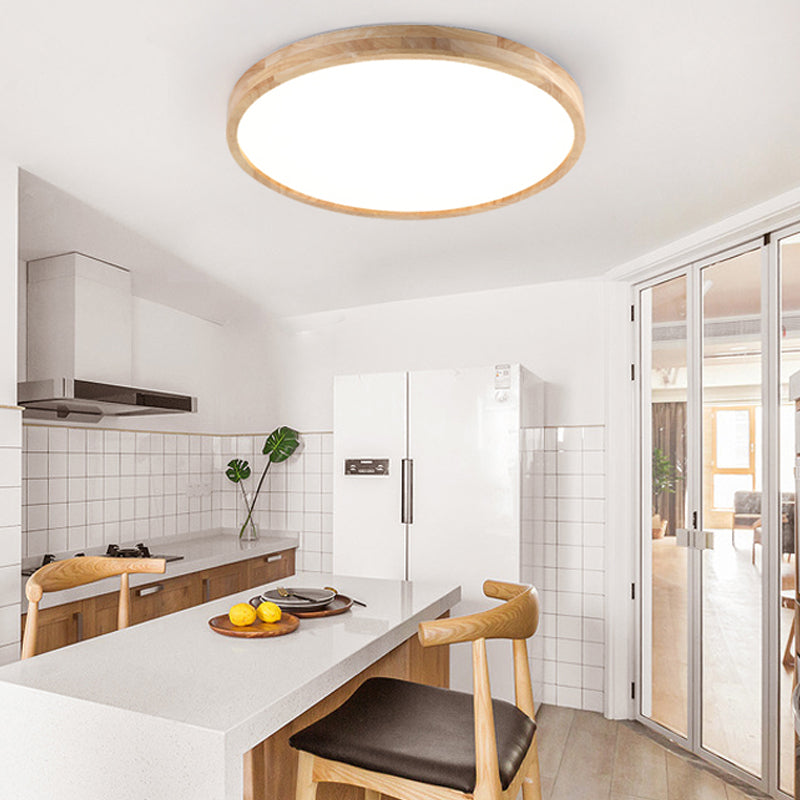 Luminaires de plafond affleurants contemporains en bois ronds montés au plafond