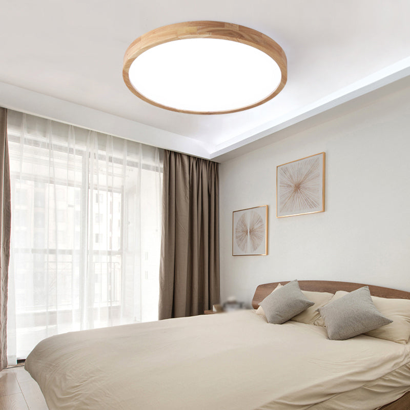 Luminaires de plafond affleurants contemporains en bois ronds montés au plafond