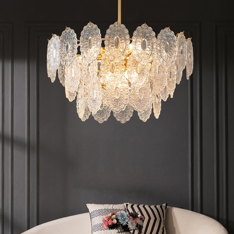 American Style Hanging Chandelier Metal Glass Chandelier in Gold for Hotel Restaurant