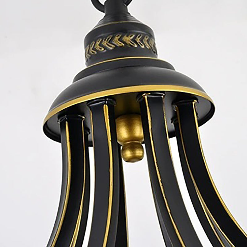 American Style Hanging Chandelier White Glass Shade Chandelier Light Fixture in Black
