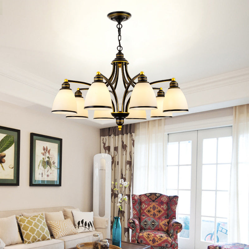 American Style suspendu lustre en verre blanc Shade Livale de lustre en noir