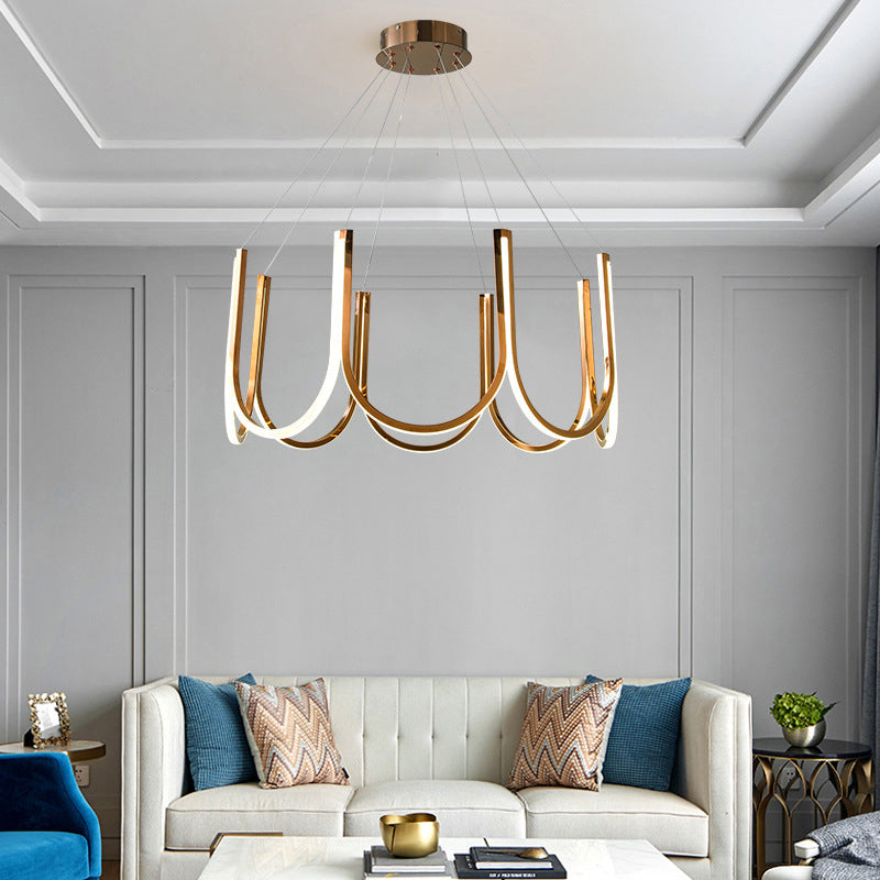 Postmodern Metal Chandelier Lighting Gold Linear LED Pendant Light Fixture for Living Room