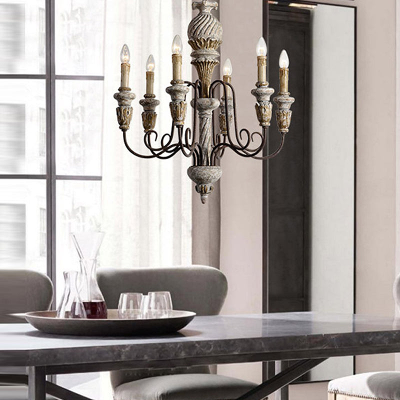 Wood Metal Hanging Chandelier Candle 6 Light Chandelier Lighting for Living Room