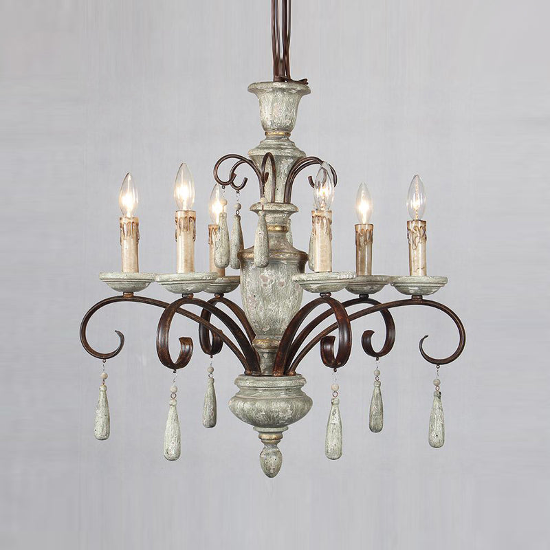 Wood Metal Hanging Chandelier Candle 6 Light Chandelier Lighting for Living Room