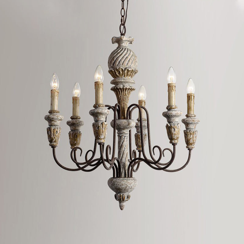 Wood Metal Hanging Chandelier Candle 6 Light Chandelier Lighting for Living Room
