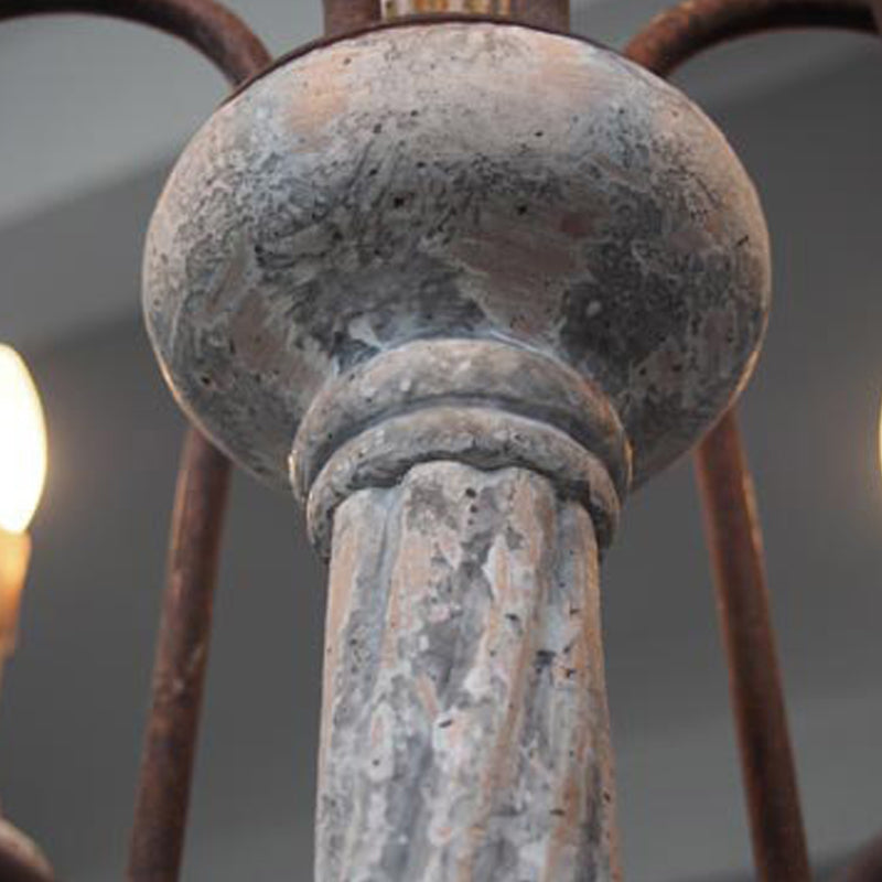 Wood Metal Hanging Chandelier Candle 6 Light Chandelier Lighting for Living Room