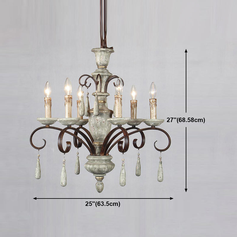 Wood Metal Hanging Chandelier Candle 6 Light Chandelier Lighting for Living Room