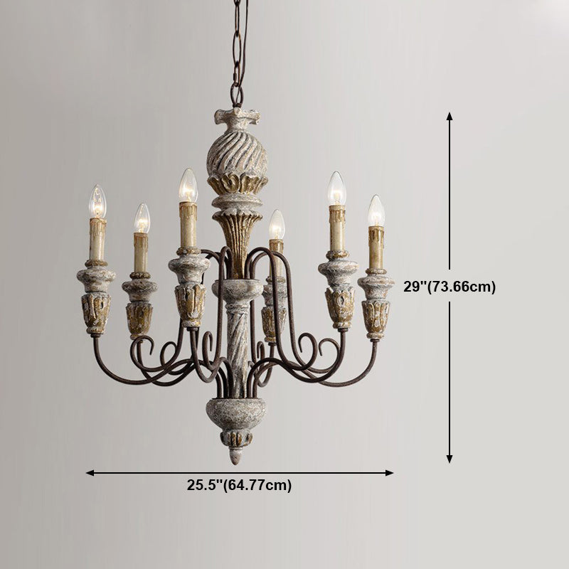 Wood Metal Hanging Chandelier Candle 6 Light Chandelier Lighting for Living Room