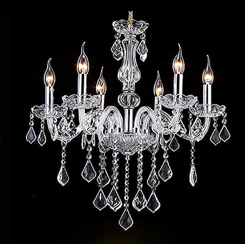 Candle Glass Chandelier Lighting Fixture Living Room Chandelier Lamp with Crystal Droplets