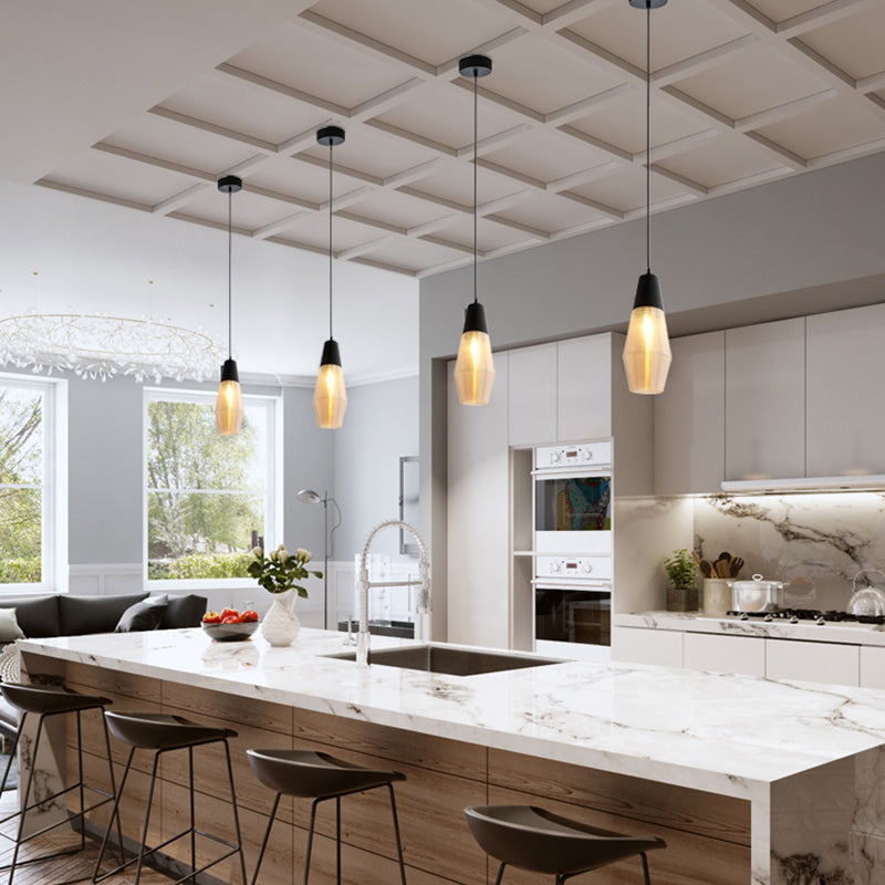 Apparecchio di illuminazione a sospensione geometrica retrò 1 lampadina in vetro ambra sospeso per sala da pranzo