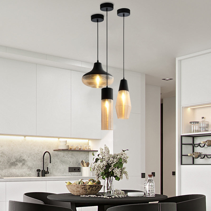 Apparecchio di illuminazione a sospensione geometrica retrò 1 lampadina in vetro ambra sospeso per sala da pranzo