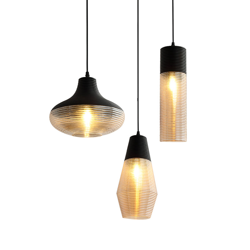 Apparecchio di illuminazione a sospensione geometrica retrò 1 lampadina in vetro ambra sospeso per sala da pranzo