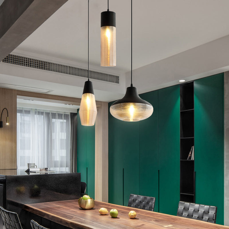 Apparecchio di illuminazione a sospensione geometrica retrò 1 lampadina in vetro ambra sospeso per sala da pranzo