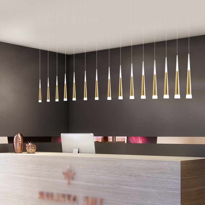 Simplicité LED Pendant Gold Small Drop Drop Lampe avec une teinte acrylique conique pour la salle à manger