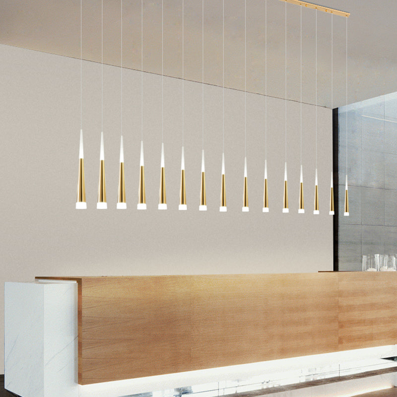 Simplicité LED Pendant Gold Small Drop Drop Lampe avec une teinte acrylique conique pour la salle à manger