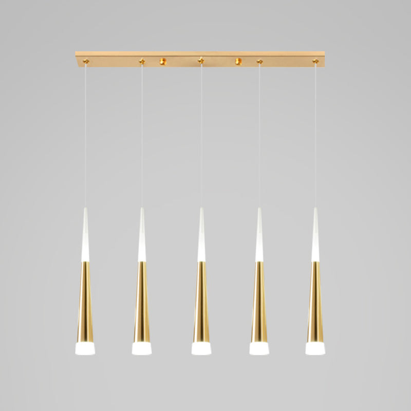 Simplicité LED Pendant Gold Small Drop Drop Lampe avec une teinte acrylique conique pour la salle à manger