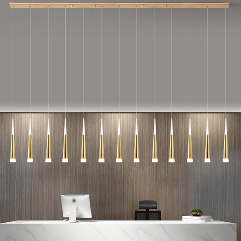 Simplicité LED Pendant Gold Small Drop Drop Lampe avec une teinte acrylique conique pour la salle à manger