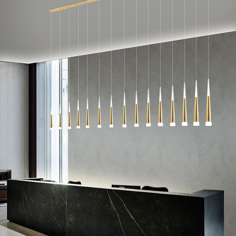 Simplicité LED Pendant Gold Small Drop Drop Lampe avec une teinte acrylique conique pour la salle à manger