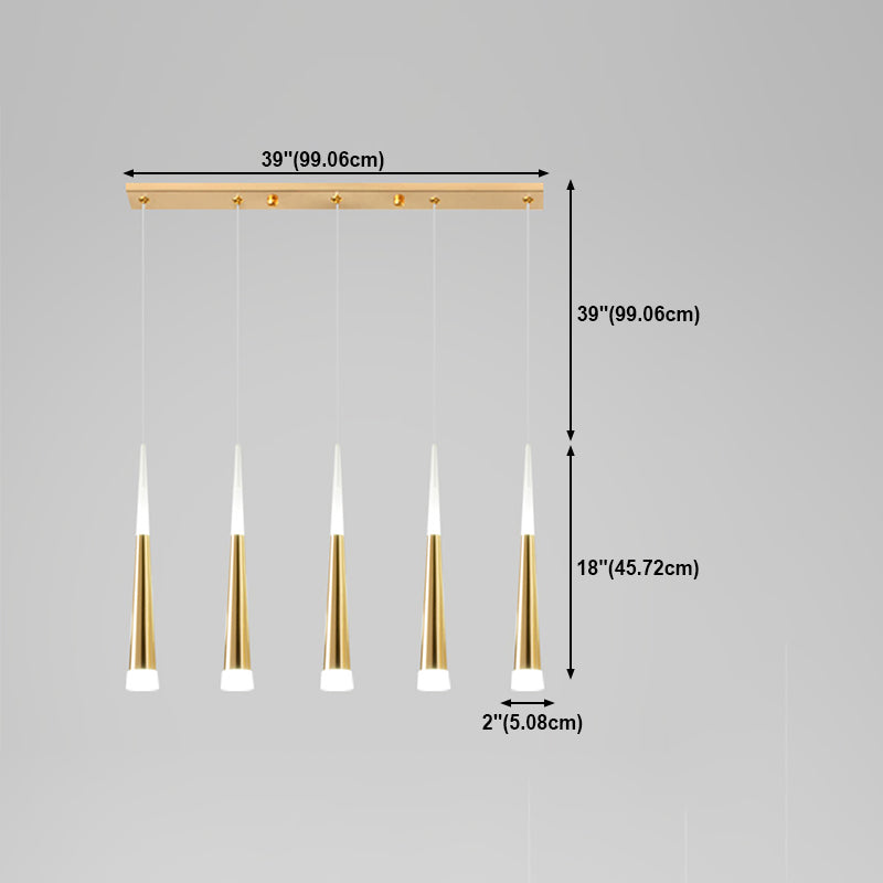 Simplicité LED Pendant Gold Small Drop Drop Lampe avec une teinte acrylique conique pour la salle à manger