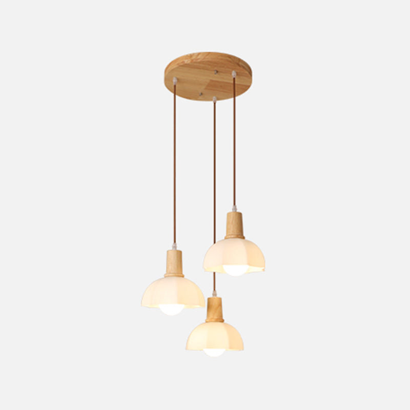 Bowl Shade Dining Room Pendent lampe blanc Verre nordique Style suspendu luminaire en bois