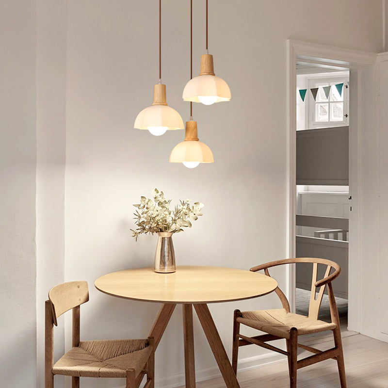 Bowl Shade Dining Room Pendent lampe blanc Verre nordique Style suspendu luminaire en bois