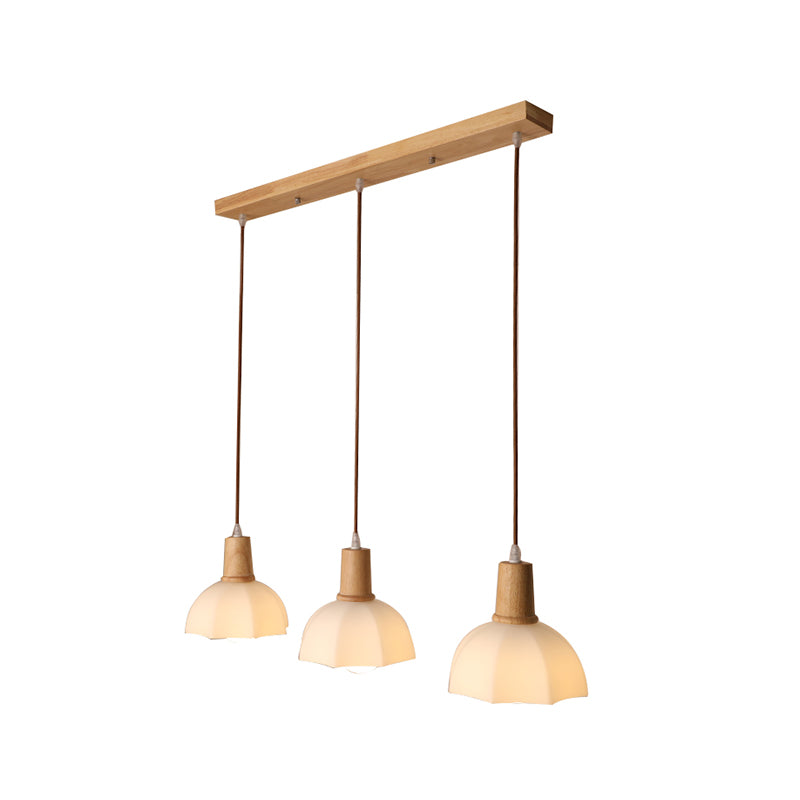 Bowl Shade Dining Room Pendent lampe blanc Verre nordique Style suspendu luminaire en bois