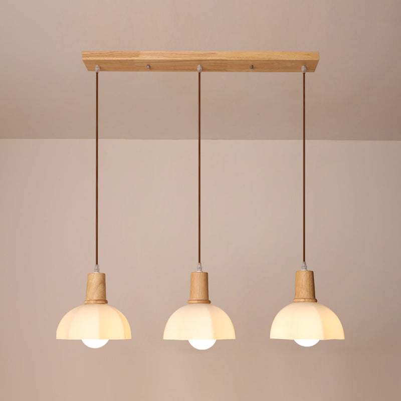 Bowl Shade Dining Room Pendent lampe blanc Verre nordique Style suspendu luminaire en bois