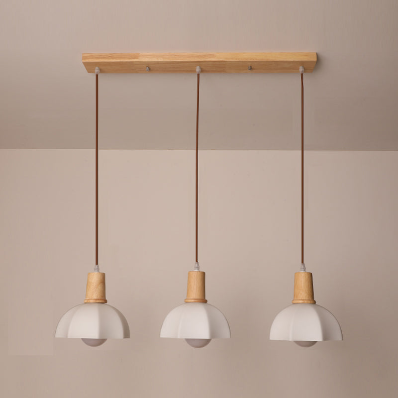 Bowl Shade Dining Room Pendent lampe blanc Verre nordique Style suspendu luminaire en bois