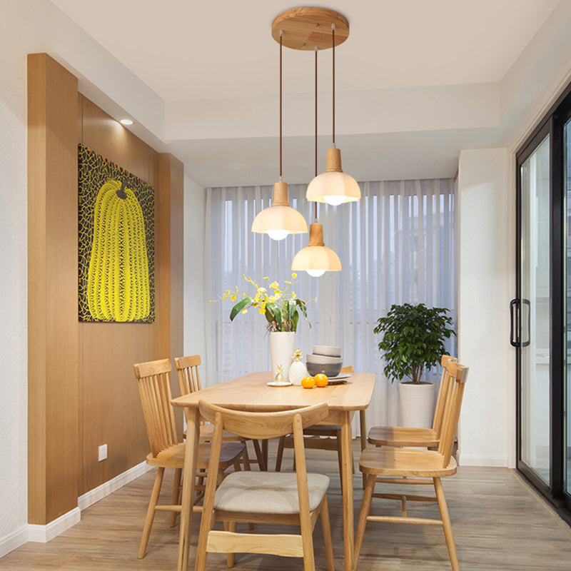 Bowl Shade Dining Room Pendent lampe blanc Verre nordique Style suspendu luminaire en bois
