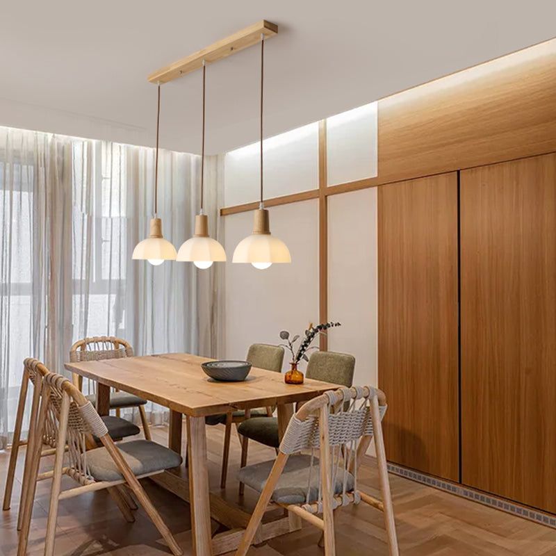 Bowl Shade Dining Room Pendent lampe blanc Verre nordique Style suspendu luminaire en bois