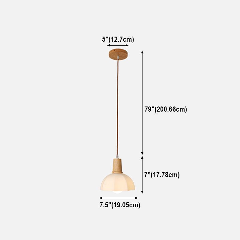 Bowl Shade Dining Room Pendent lampe blanc Verre nordique Style suspendu luminaire en bois
