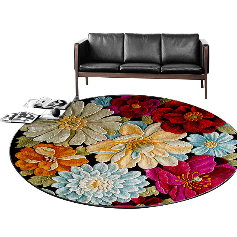 Contemporary Flower Rug Polyester Area Rug Washable Rug for Living Room