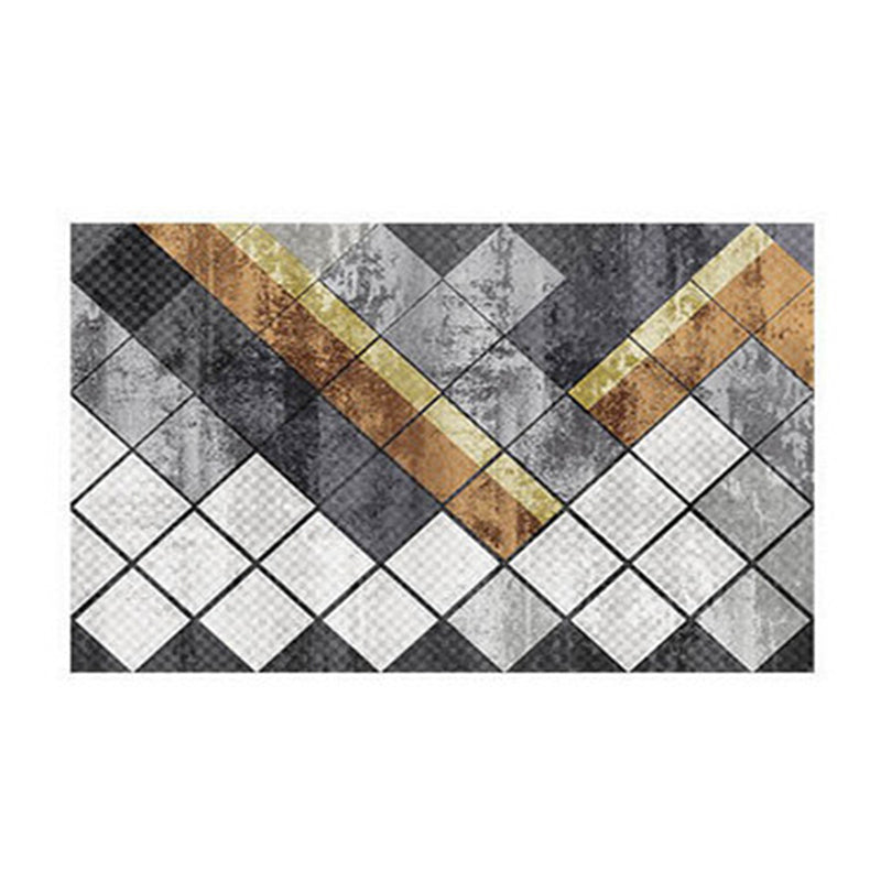 Gray Pattern Rug Polyester Simple Indoor Rug Non-Slip Backing Rug for Home Decor