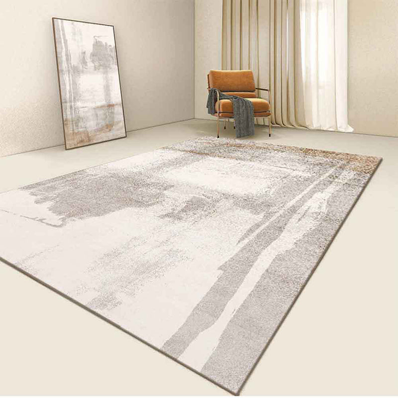 Pale Grey Graphic Rug Polyester Modern Rug Washable Rug for Living Room