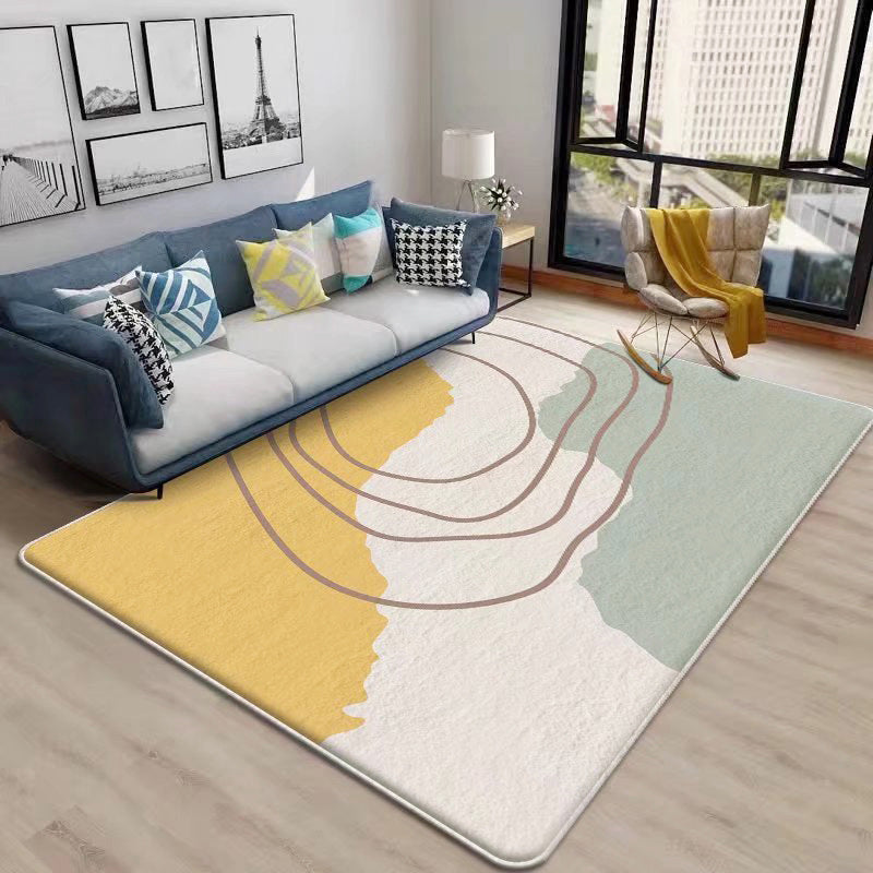 Geel kleurblok binnentapijt Polyester eenvoudig tapijt wasbaar tapijt voor woondecoratie
