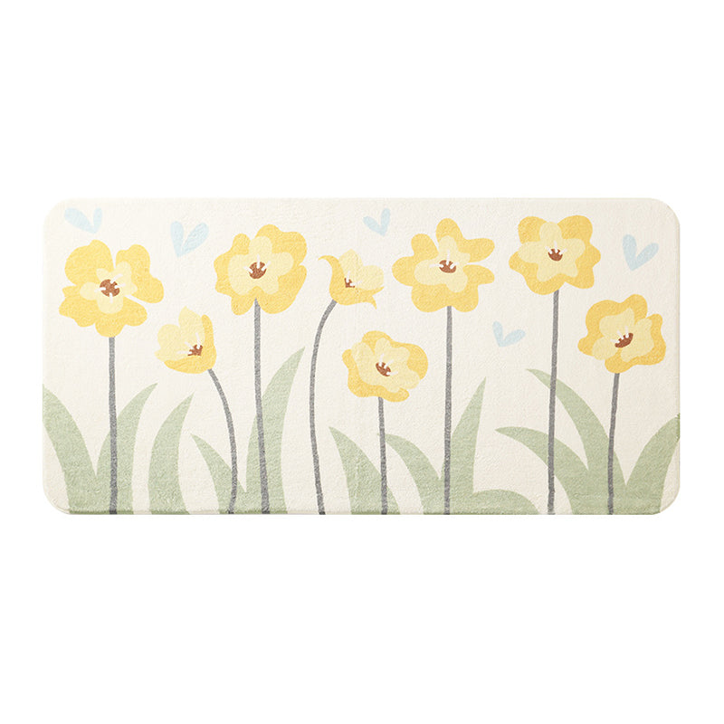 Green Modern Rug Polyester Flower Area Rug Washable Rug for Living Room