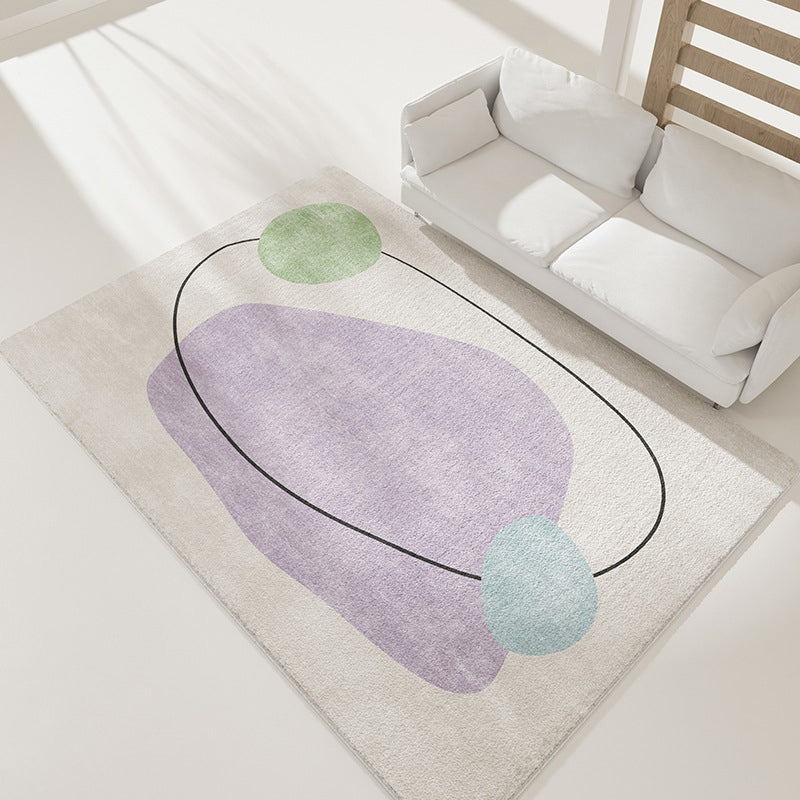 Dark Purple Line Rug Polyester Minimalist Rug Stain Resistant Rug for Living Room