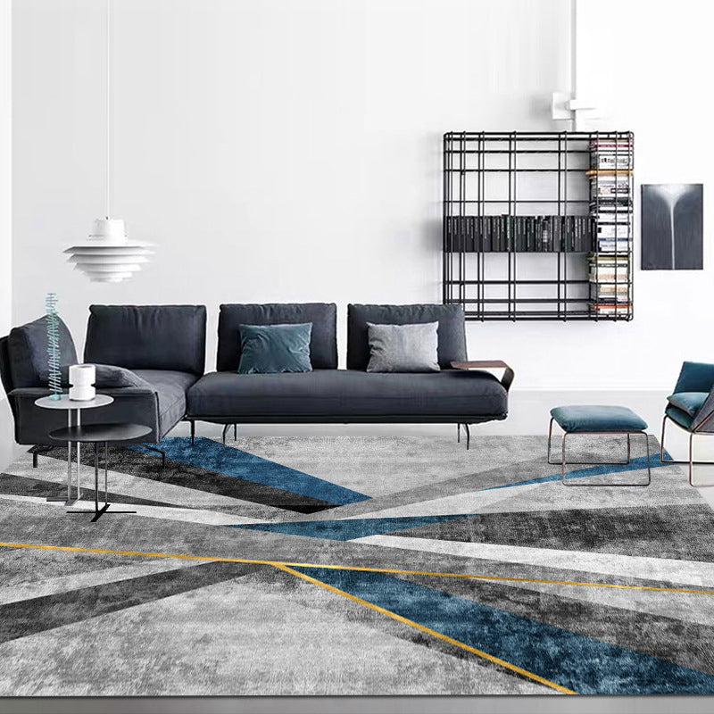 Gray Moden Rug Polyester Geometry Rug Washable Rug for Living Room