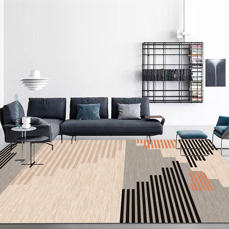 Gray Moden Rug Polyester Geometry Rug Washable Rug for Living Room