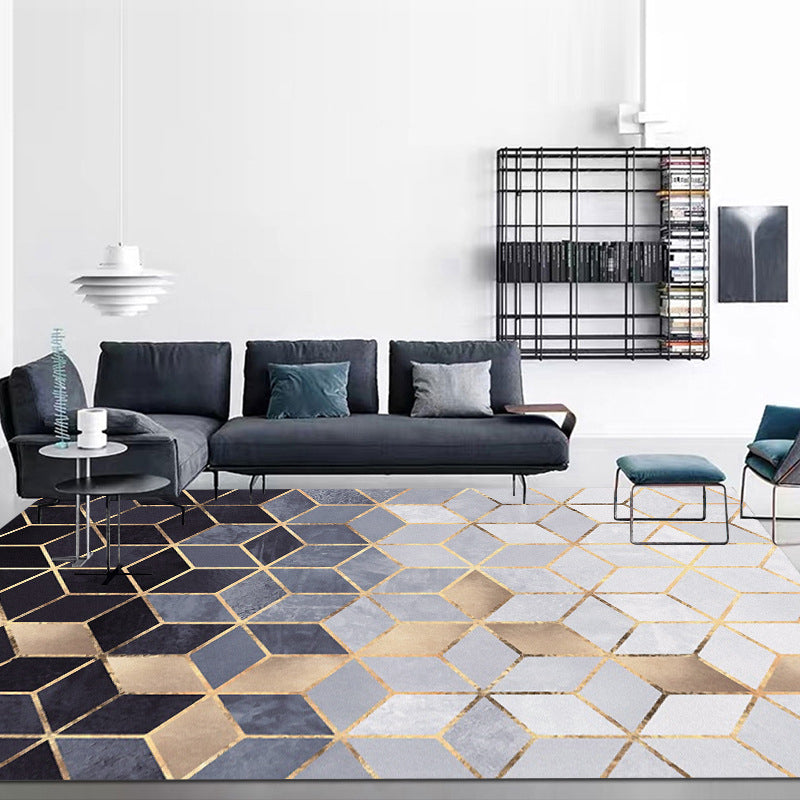 Gray Moden Rug Polyester Geometry Rug Washable Rug for Living Room