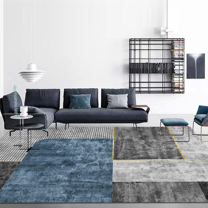 Gray Moden Rug Polyester Geometry Rug Washable Rug for Living Room