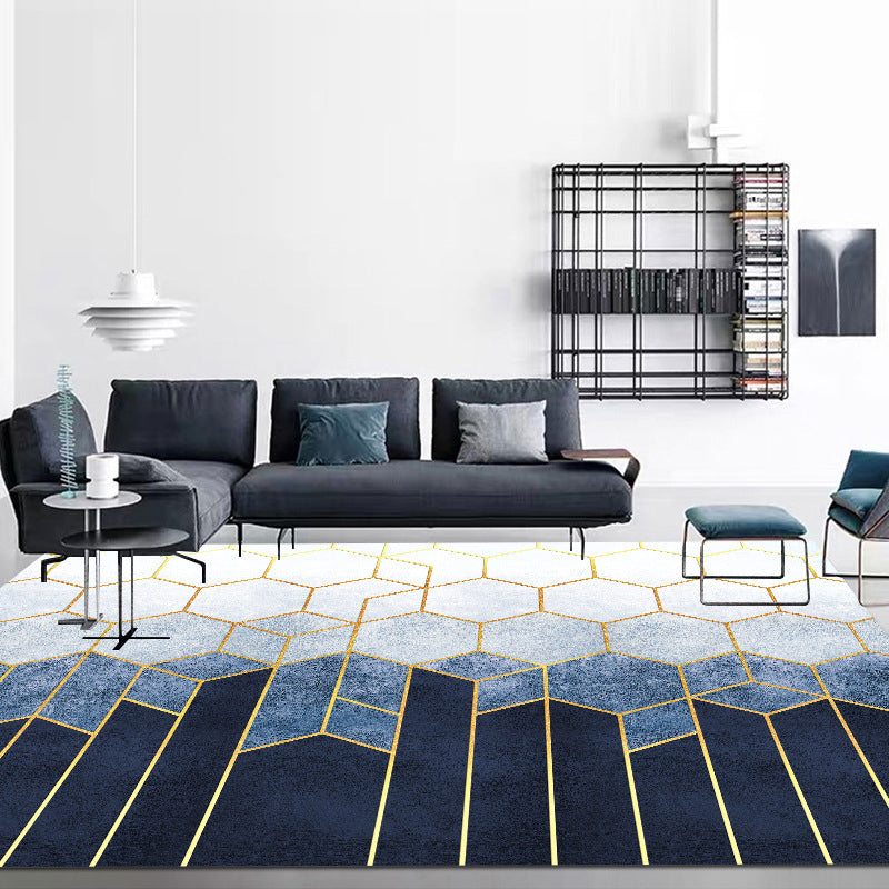 Gray Moden Rug Polyester Geometry Rug Washable Rug for Living Room