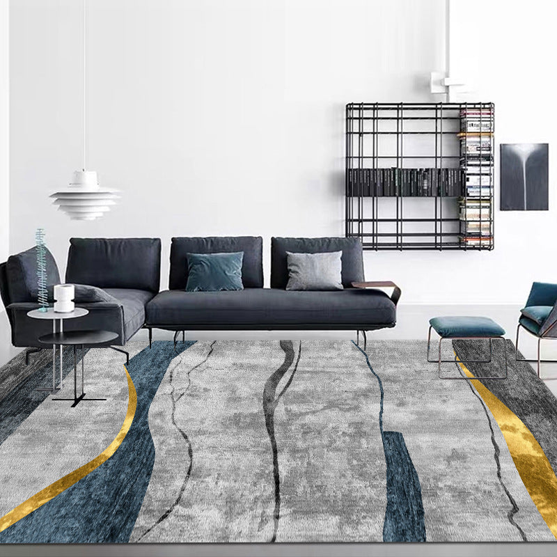 Gray Moden Rug Polyester Geometry Rug Washable Rug for Living Room