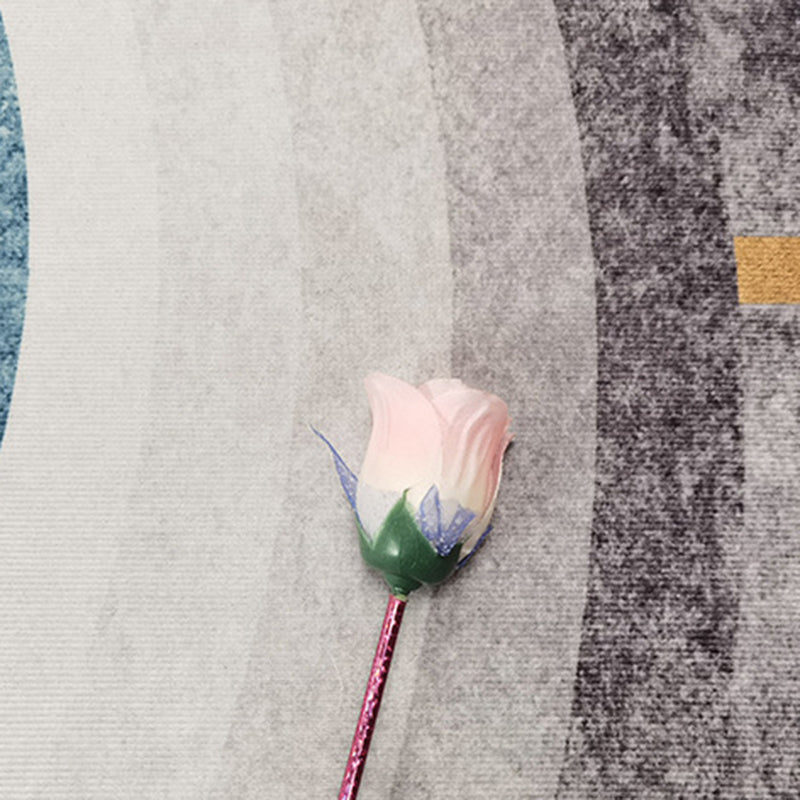 Gray Moden Rug Polyester Geometry Rug Washable Rug for Living Room