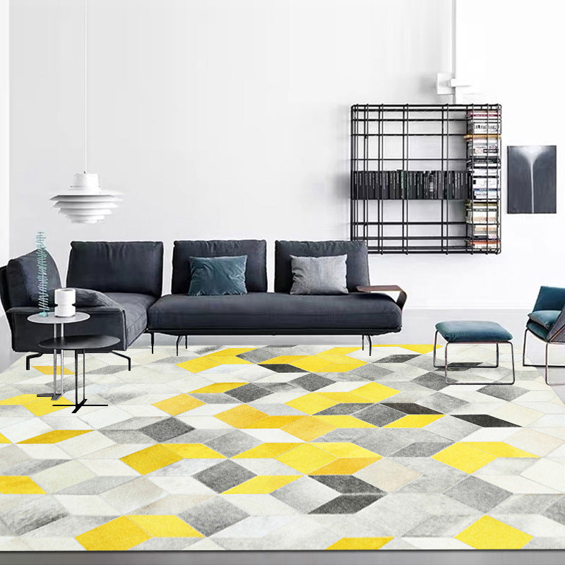 Gray Moden Rug Polyester Geometry Rug Washable Rug for Living Room