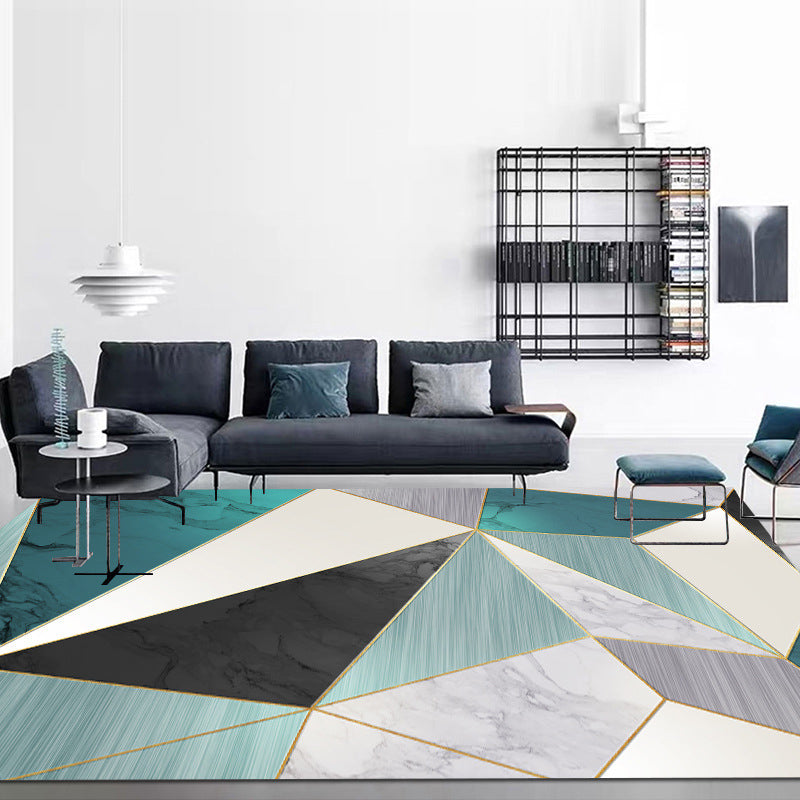 Gray Moden Rug Polyester Geometry Rug Washable Rug for Living Room