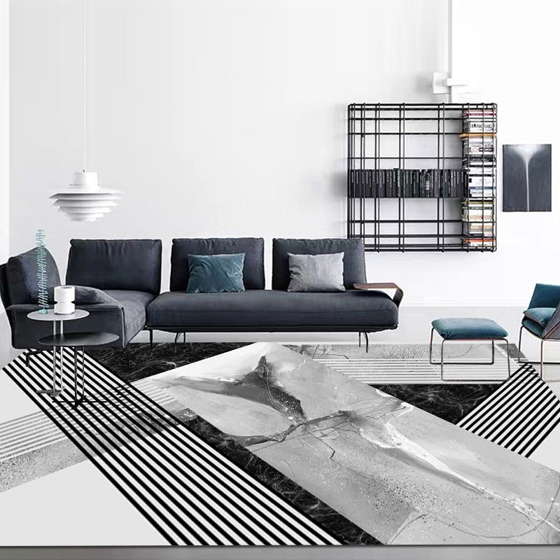 Gray Moden Rug Polyester Geometry Rug Washable Rug for Living Room
